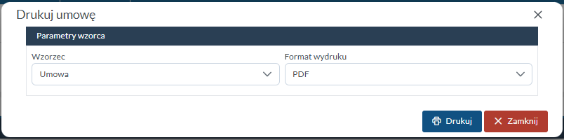 Okno Drukuj umowę