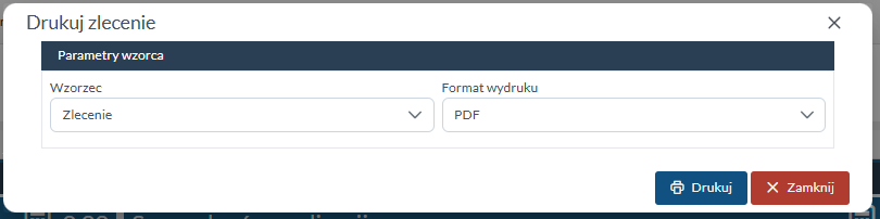 Okno Drukuj zlecenie
